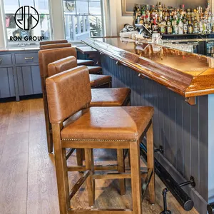 आधुनिक लक्जरी अनुकूलित उच्च गुणवत्ता बार स्टूल कुर्सी सीट रेस्तरां फर्नीचर चमड़े की लकड़ी की हाई डाइनिंग बार कुर्सी