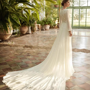 <span class=keywords><strong>Robe</strong></span> <span class=keywords><strong>de</strong></span> mariée coupe trapèze à manches longues et col bateau, style princesse, en dentelle et mousseline - Product Image 3