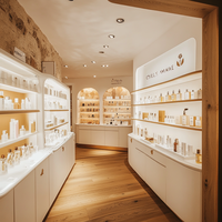 Aménagement de boutique de cosmétiques moderne, design de présentoir de parfums, étagères de présentation de parfums avec éclairage