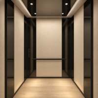 Ascenseur intérieur pour villa, ascenseur résidentiel de luxe, cabine design bronze or rose, sol en marbre, éclairage LED