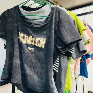 Camiseta Corta de Algodón Estilo Vintage Americano para Mujer, <span class=keywords><strong>Ropa</strong></span> Deportiva <span class=keywords><strong>Retro</strong></span> sin Costuras, <span class=keywords><strong>Ropa</strong></span> Usada al por Mayor, 100% Algodón - Product Image 2