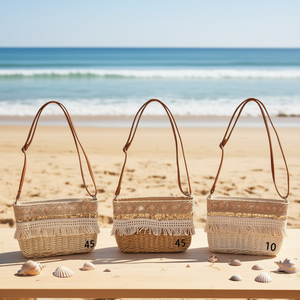 Sac bandoulière carré en PU avec franges en coton, dentelle et sequins, 26x17cm - Product Image 3