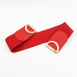 Venta caliente europea y americana elástico doble botón PU cinturón ancho señoras Retro D-hebilla túnica faja Simple - Product Image 3