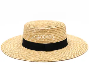 D D Ribbon Parent-child Wheat Straw Summer Kids Straw Hat Boater Hat With Flat Top