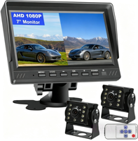 Système de caméra de recul AHD à écran partagé IPS de 7 pouces, DVR 2 canaux, 2 LED/IR vision nocturne, 1080P, étanche, garantie 1 an