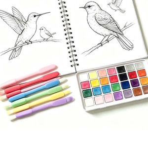 Carnet de coloriage personnalisé OEM en aquarelle, fleurs et animaux, papier coton texturé 300 g/m², reliure spirale, impression - Product Image 4