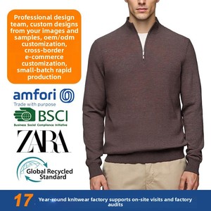 Suéter Personalizado Estilo Retrô. Fabricante de Malhas OEM Masculinas. Pullover de Marca Exclusiva. Fibra de Viscose. Tricotado. Zíper - Product Image 2