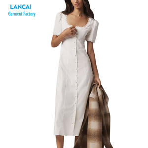 Volantes largos personalizados para las mujeres Ropa de diseñador Señoras elegantes Slim Fit V Cuello Vestidos casuales con volantes - Product Image 1