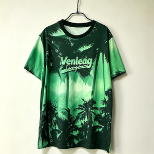 T-shirt Uomo Regular Fit in Jersey 100% Cotone 220gsm con <span class=keywords><strong>Stampa</strong></span> Grafica Vintage Palma Tropicale Tramonto, Logo Venleag, Blu Sfumato - Product Image 5