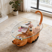 Table basse moderne en fibre de verre en forme de chat, design animalier créatif, plateau en verre, table d'appoint pour le thé, décoration de salon