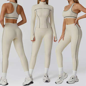 Ensemble de yoga 2 pièces color block pour femme, avec leggings taille haute, respirant, personnalisable, pour la gym et le fitness, vente en gros - Product Image 1
