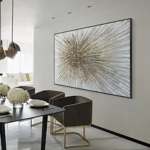 客厅卧室装饰100% 手绘金色线条现代抽象手工帆布油画壁画艺术帆布亚克力金