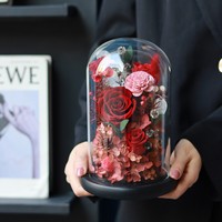 Desain baru bunga mawar asli diawetkan, warna-warni dalam kaca dengan kotak hadiah mewah untuk hadiah Hari Valentine 2026
