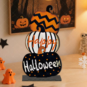 Nueva decoración de Halloween, artesanía de madera, adorno de escritorio, calabaza, bruja, adorno de madera para Halloween, suministros de decoración para fiesta en casa - Product Image 4