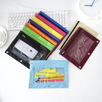 Pochette à crayons personnalisée pour classeur à 3 anneaux, trousse de maquillage transparente, sac d'affaires en tissu Oxford à fermeture éclair avec fenêtre en PVC