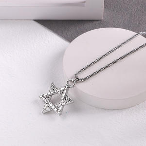 Collar con Colgante de Estrella de Seis Puntas de Doble Cara, Chapado en Plata, Acero de Titanio, Estilo Vintage, Geométrico, Unisex, Cadena de 70cm - Product Image 3