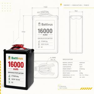 Batterie LiPo semi-solide Battivus 16Ah 22Ah 30Ah 39Ah pour drone, 12S 14S 5C 270Wh/kg, haute puissance, pour UAV de transport lourd - Product Image 2