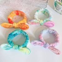 Headband Olahraga Tie Dye Plus Gelang Tangan Wanita, Headband untuk Mencuci Muka, Makeup, SPA, Aksesoris Rambut