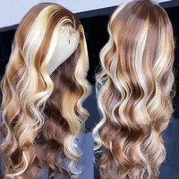 Peluca de Cabello Humano Virgen Hindú con Frente de Encaje HD de 30 Pulgadas, Color Ombre Marrón con Reflejos, Sin Pegamento, Pre-Desplumada, Línea de Cabello Natural