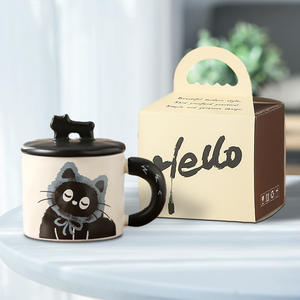 แก้วกาแฟเซรามิคลายแมวน่ารัก พร้อมฝาและช้อน ของขวัญสุดพิเศษ แก้วน้ำ - Product Image 4