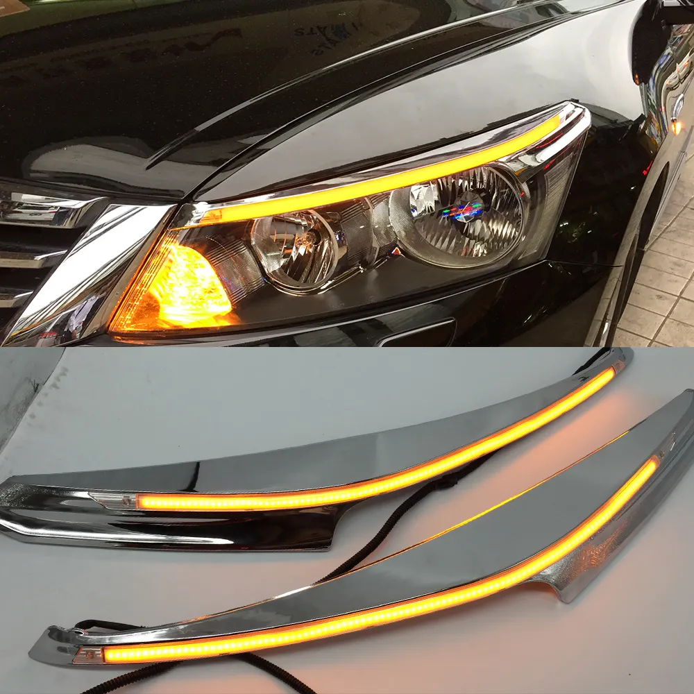 Luz LED de circulación diurna para coche Honda Accord 2011, 2012, 2013, 2014, ceja decorativa, intermitente amarillo, DRL