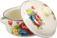 Ensemble de casseroles émaillées rondes avec imprimé floral pour la cuisson du lait, du pain et des sauces, comprenant une plaque de cuisson avec fond émaillé