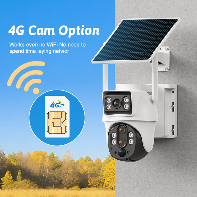 UHD 3K Wideangle 10x Zoom Dual Lens Low Power Floodlight Alarm Full Color Night Vision Solar WIFI 4G IP CCTV Security Camera