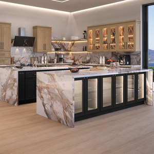 High Quality Modern Style Flat Panel Kitchen Cabinets Custom Full <b>Set</b> High Gloss <b>Black</b> Lacquered MDF Solid Wood Backsplash for - Product Image 2