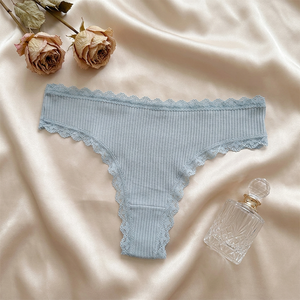 Tangas de algodón acanalado azules para mujer, de talle bajo, suaves y elásticas, ropa interior femenina de talla grande, bragas tipo G-string al por mayor - Product Image 1