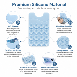 Custom Logo Silicone Suction Card <b>Holder</b> <b>Phone</b> <b>Holder</b> 16 Cups Washable Reusable Stick-on <b>Phone</b> Wallet for Credit ID Card Bulk - Product Image 5