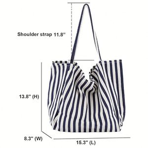 Women's <b>Canvas</b> Tote Bag Large Capacity Shoulder Bag Striped Hobo Bag with Zipper <b>Beach</b> Work Tote - Product Image 2