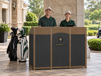 Comptoir de réception extérieur pour parcours de golf, support de sacs et de sacoches, en plastique recyclé, mobilier de club-house, logo personnalisé