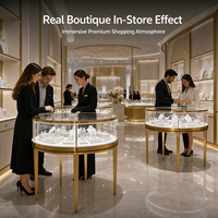 Vitrine à bijoux circulaire en verre de luxe avec éclairage LED, vitrine haute transparence pour boutique