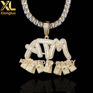 Collar de hombre con colgante de letra ATM de dólar, estilo hip-hop, popular, con circonita cúbica en forma de T, joyería de moda - Product Image 5