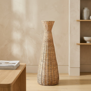 Vase à fleurs en rotin naturel tressé à la main, style rustique vintage, écologique, en forme d'heure de pointe, pour la décoration de la maison et les mariages - Product Image 1