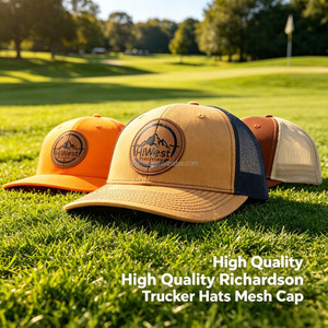 Gorra de Béisbol de 6 Paneles con Parche de Cuero Bordado Personalizado, Gorras Trucker de Malla Personalizadas Richardson 112 - Product Image 1