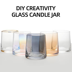 أوعية شموع فريدة بلون كهرماني شفاف مخصصة لصنع الشموع مع غطاء خشبي من الخيزران أو معدني - Product Image 2