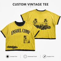 T-shirts Ringer Vintage Personnalisés Coupe Courte Effet Vieilli Délavé Coupe Boxy Imprimé Graphique Manches Courtes Streetwear Tee-shirt OEM Usine pour Hommes