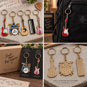 Porte-clés personnalisés en métal pour instruments de musique (guitare, batterie, piano) – Alliage de zinc, faits à la main, objets d'art de collection, OEM ODM - Product Image 3