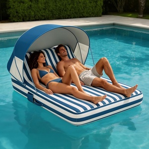 Bouée gonflable portable en PVC personnalisée avec auvent pare-soleil pour deux personnes, radeau flottant pour couples, logo personnalisé - Product Image 1