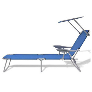 Chaise longue de plage pliable avec parasol intégré, légère, en métal, confortable et écologique - Product Image 6