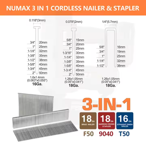 <span class=keywords><strong>Numax</strong></span> Agrafeuse à <span class=keywords><strong>batterie</strong></span> sans fil de qualité industrielle 3 1 16 18 Gauge 3-en-1 Pistolet à ongles sans fil Brad Nailer Finish Nail Machine - Product Image 5