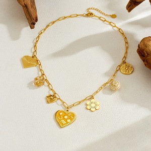 European American Style Gold Plated Heart Pendant <b>Necklace</b> With <b>Elephant</b> Horseshoe Star Flower Charms Daily Wear Gift Jewelry - Product Image 3