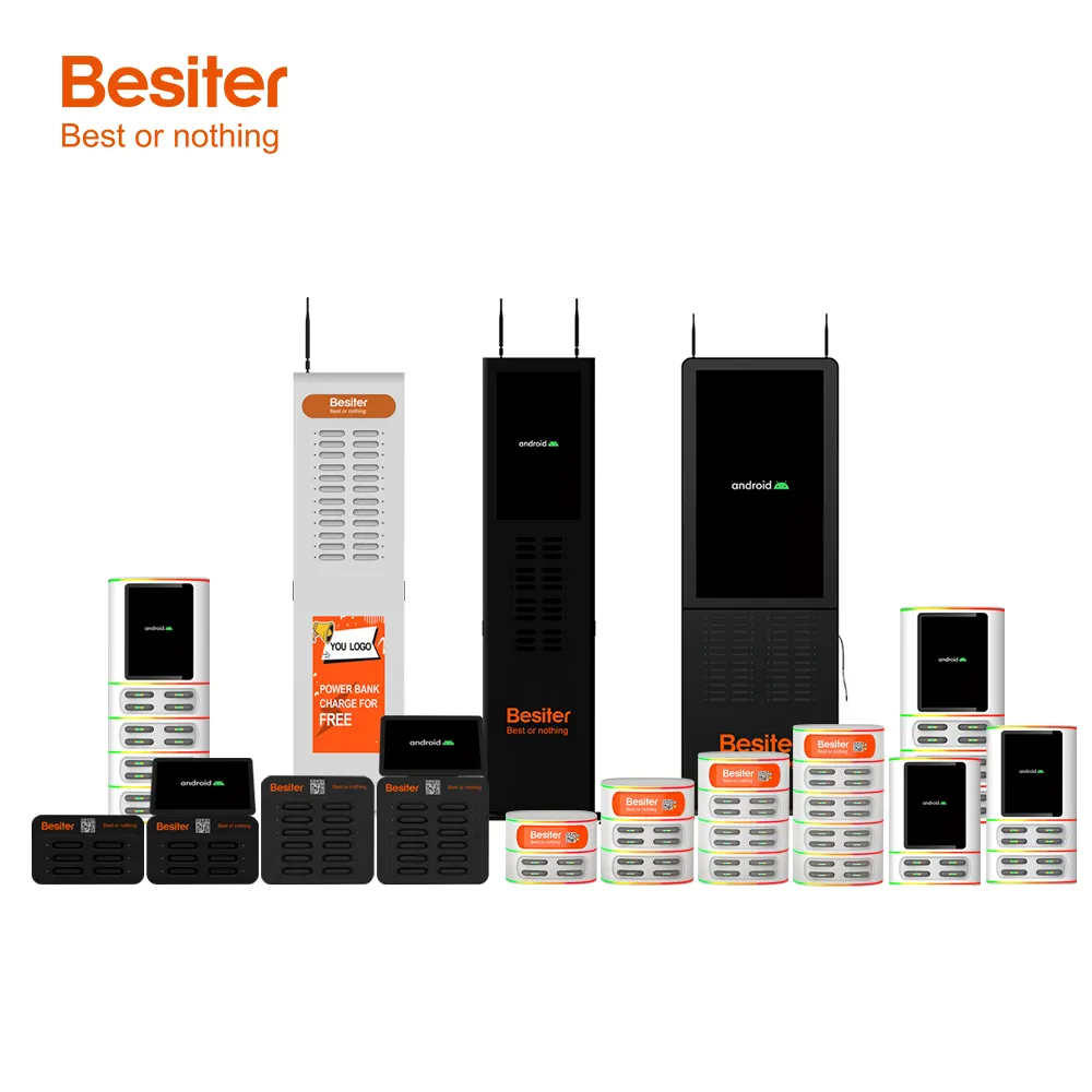 Besiter Desktop 6 Slots Gedeeld Powerbank Kiosk Station 3 In 1 Kabels Geïntegreerde Oplaadbare Batterijen Huur