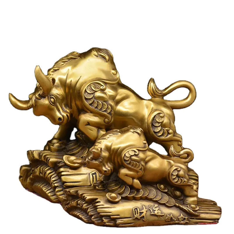 2022 Brass Fortune Feng Shui Wall Street Cattle Sculpture Chinese Zodiac Cow Copper Ware Money Cow statue Ornaments