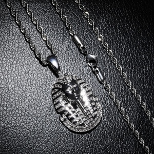 Nuova Collana con Pendente Faraone Egizio Antico Tutankhamon Placcato Oro Ghiacciato con Zirconi e Diamanti Sintetici per Uomo e Donna con Catena a Corda - Product Image 5