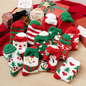 Christmas Coral Fleece Mid Calf <b>Socks</b> Santa Reindeer Pattern Winter Warm Cozy Knit Hosiery for Men Women Holiday <b>Gift</b> - Product Image 1