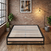 Cadre de lit California King avec rangement, en bois de hêtre et acier inoxydable, sommier à lattes, base multi-tiroirs, robuste et durable, pour chambre principale familiale
