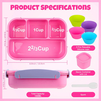 Lonchera Bento para Adultos, Lonchera Bento para Niños, Contenedores de Almuerzo para Niños, Lonchera de 1300 ml con 4 Compartimentos para Niños