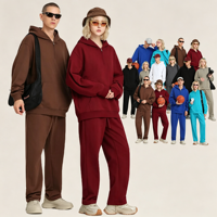 Ensemble sweat à capuche unisexe streetwear en molleton brossé à fermeture éclair quart de tour, édition rétro large, et pantalon assorti